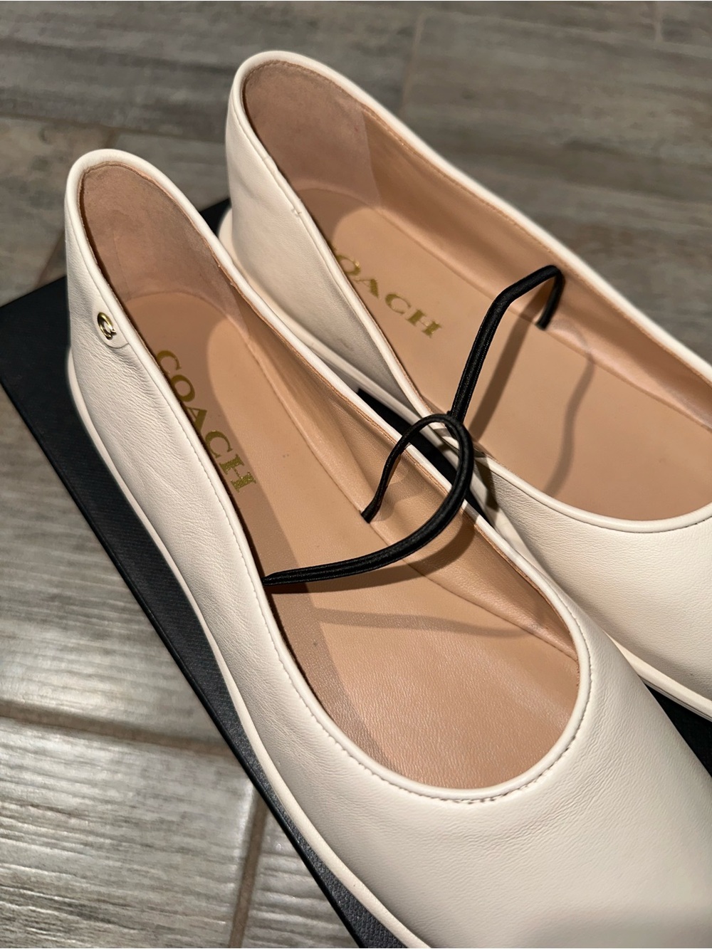 Coach Women's Ivory Leather Emilia Mary Jane Flats 🥿 - Picture 5 of 10